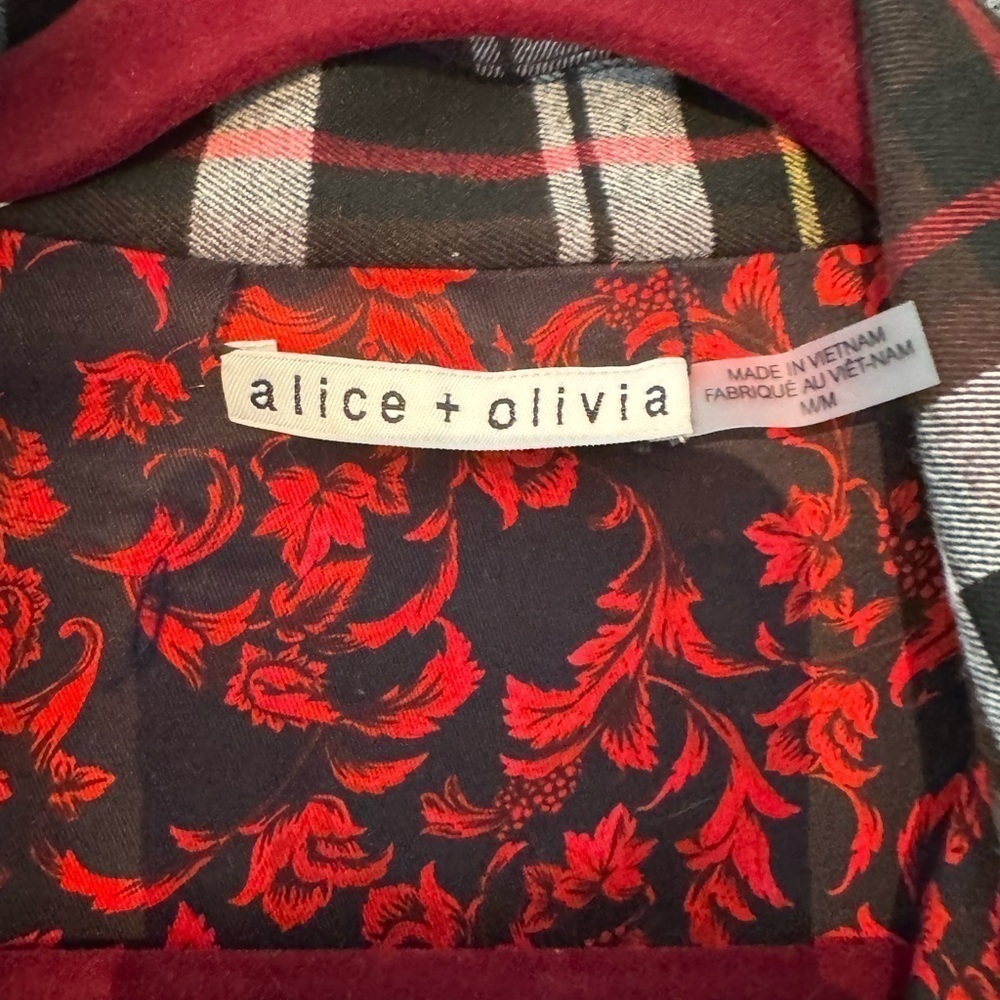 Alice and Olivia- Red and Black Plaid and Paisley Snap Longsleeve Zazie Jacket - Picture 3 of 9